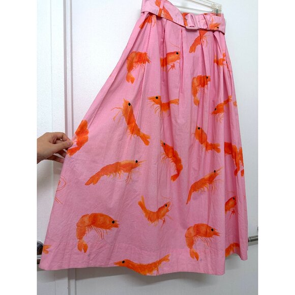 Rachel Antonoff Prawn Shrimp Print Maxi Skirt Vinita Vinnie Pink Pleated Belt 4 - Picture 5 of 16